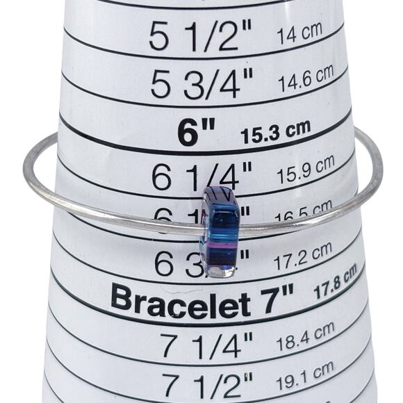 Ball Tip Cuff Bracelet | Purple Glass Charm | Vintage Sterling Silver 925 | 6.5" - Picture 9 of 11